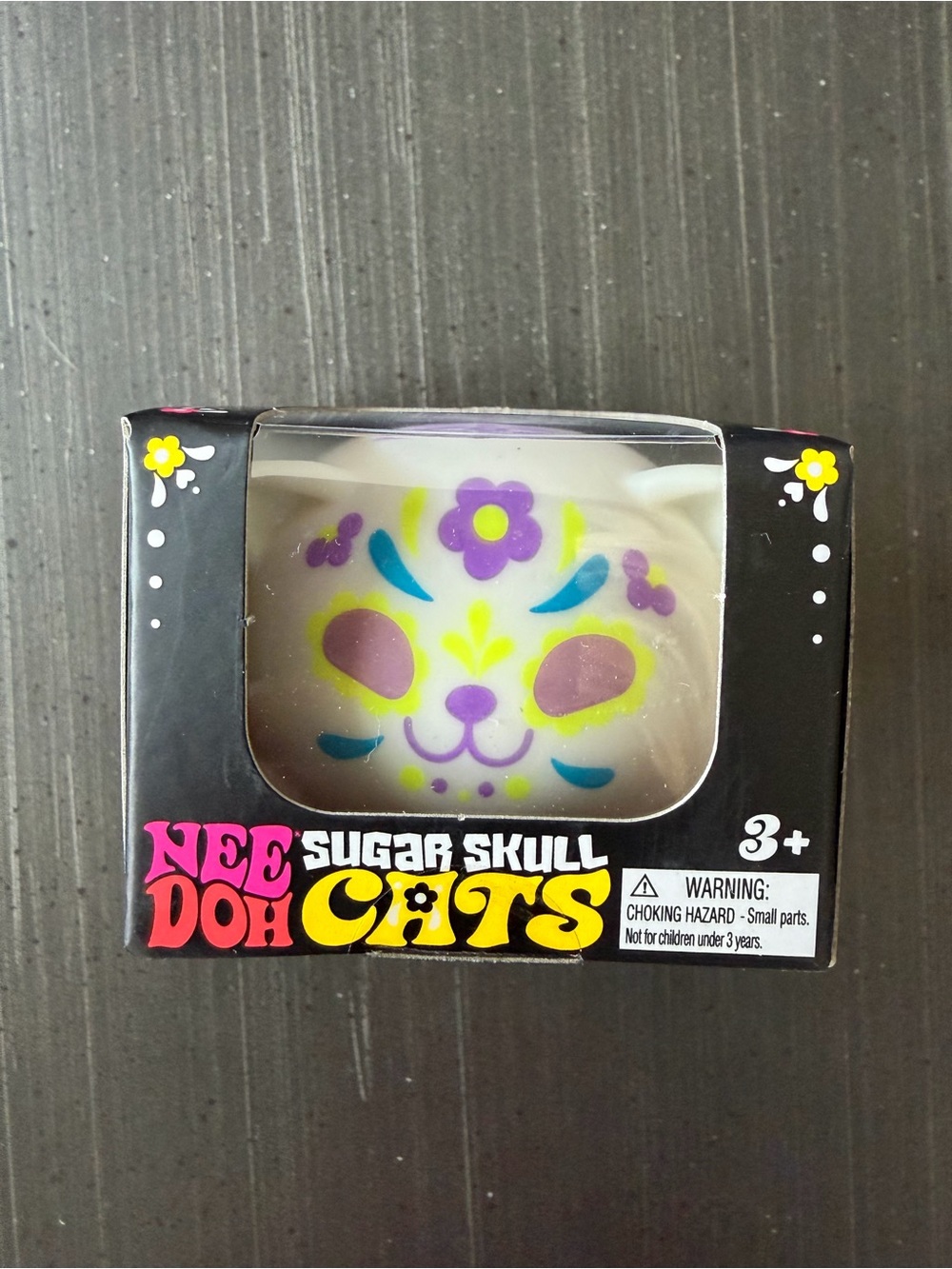 Nee Doh Sugar Skull Cats Squishy Toy - White with Purple & Yellow Accents